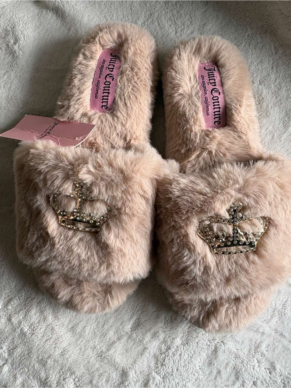 Juicy Couture open toe, furry slippers